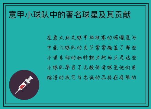 意甲小球队中的著名球星及其贡献